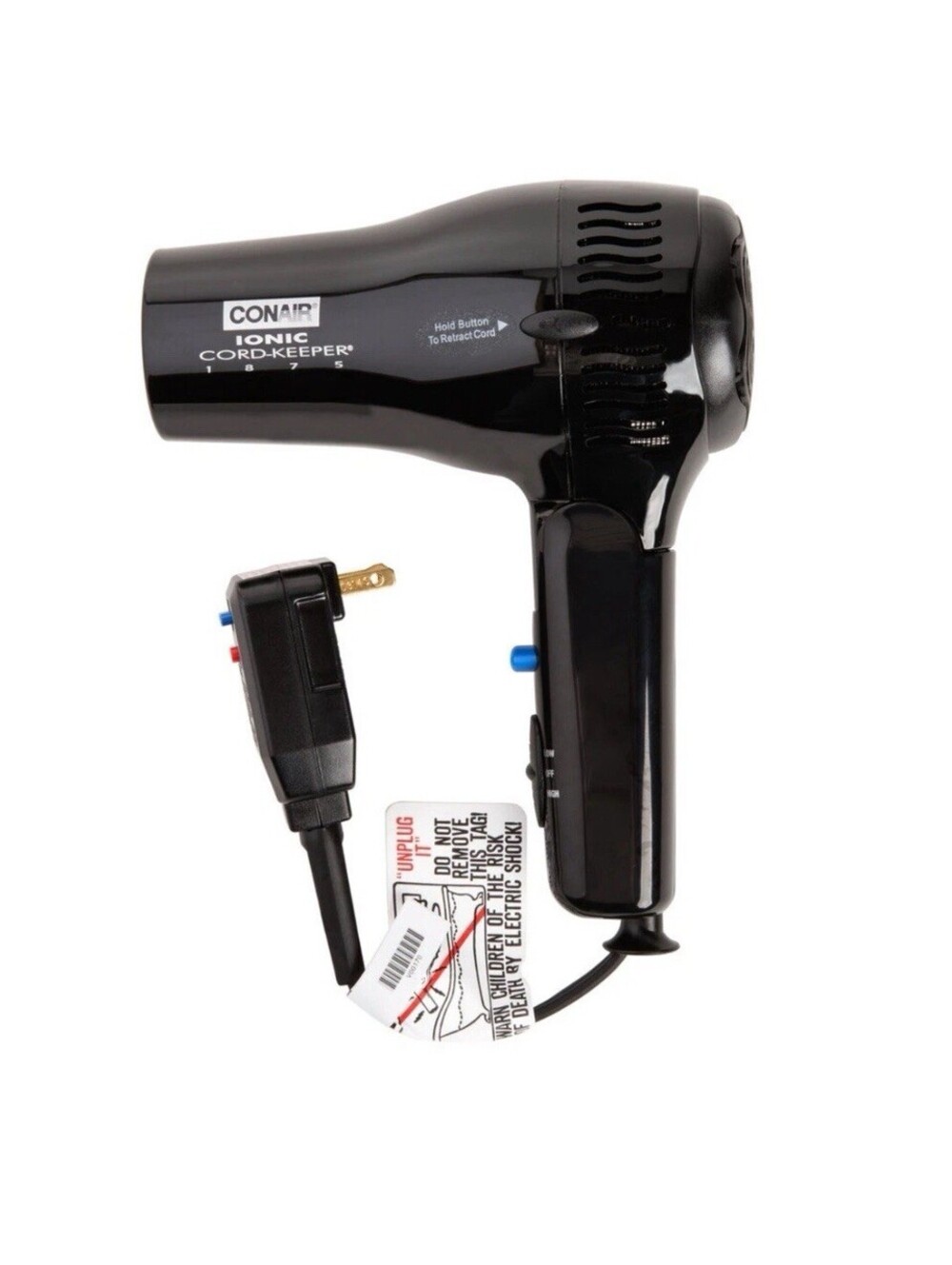 $70 NEW CONAIR Folding Hair dryer HandheldBlack 1875 Watts Ion 169BIW USA Travel